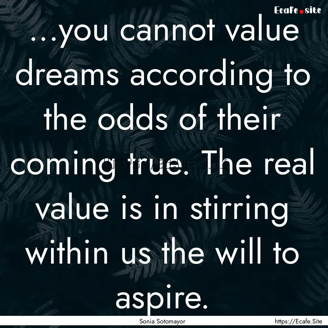 ...you cannot value dreams according to the.... : Quote by Sonia Sotomayor