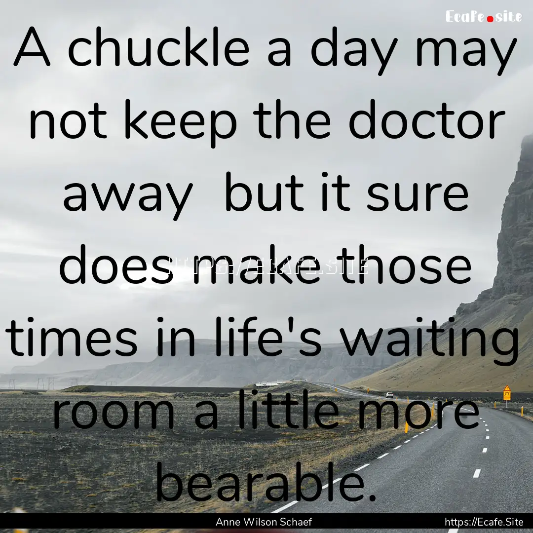 A chuckle a day may not keep the doctor away.... : Quote by Anne Wilson Schaef