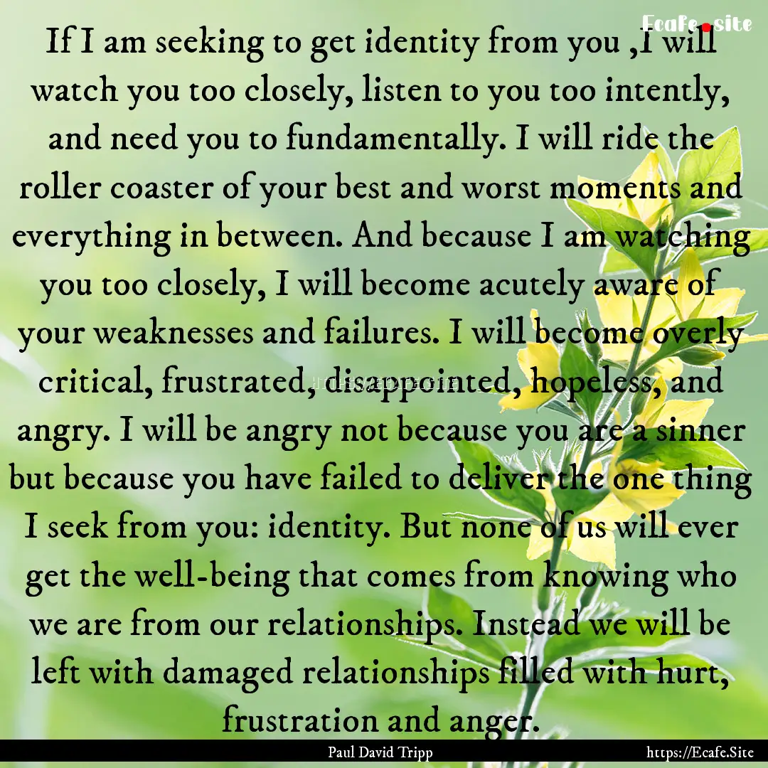 If I am seeking to get identity from you.... : Quote by Paul David Tripp