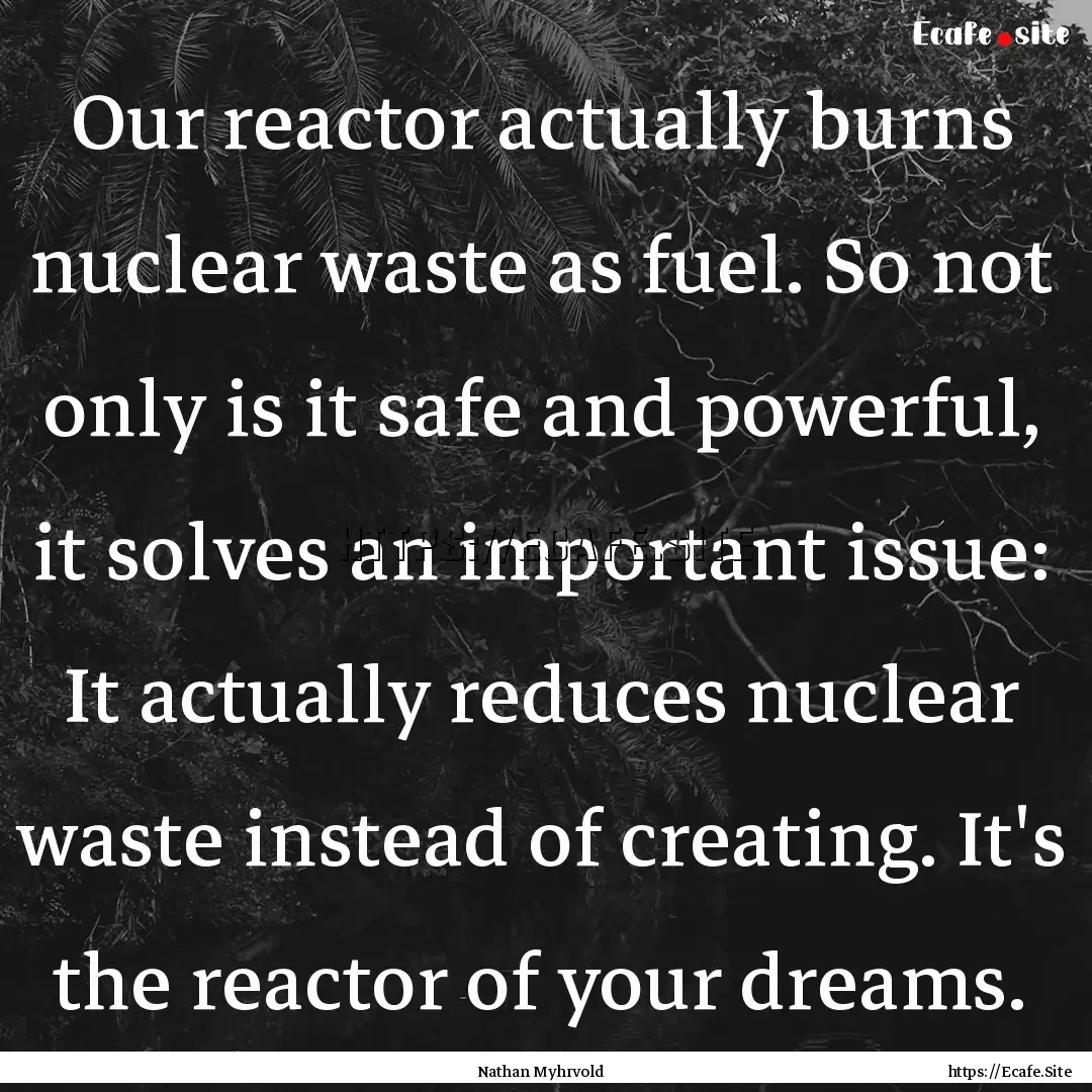 Our reactor actually burns nuclear waste.... : Quote by Nathan Myhrvold