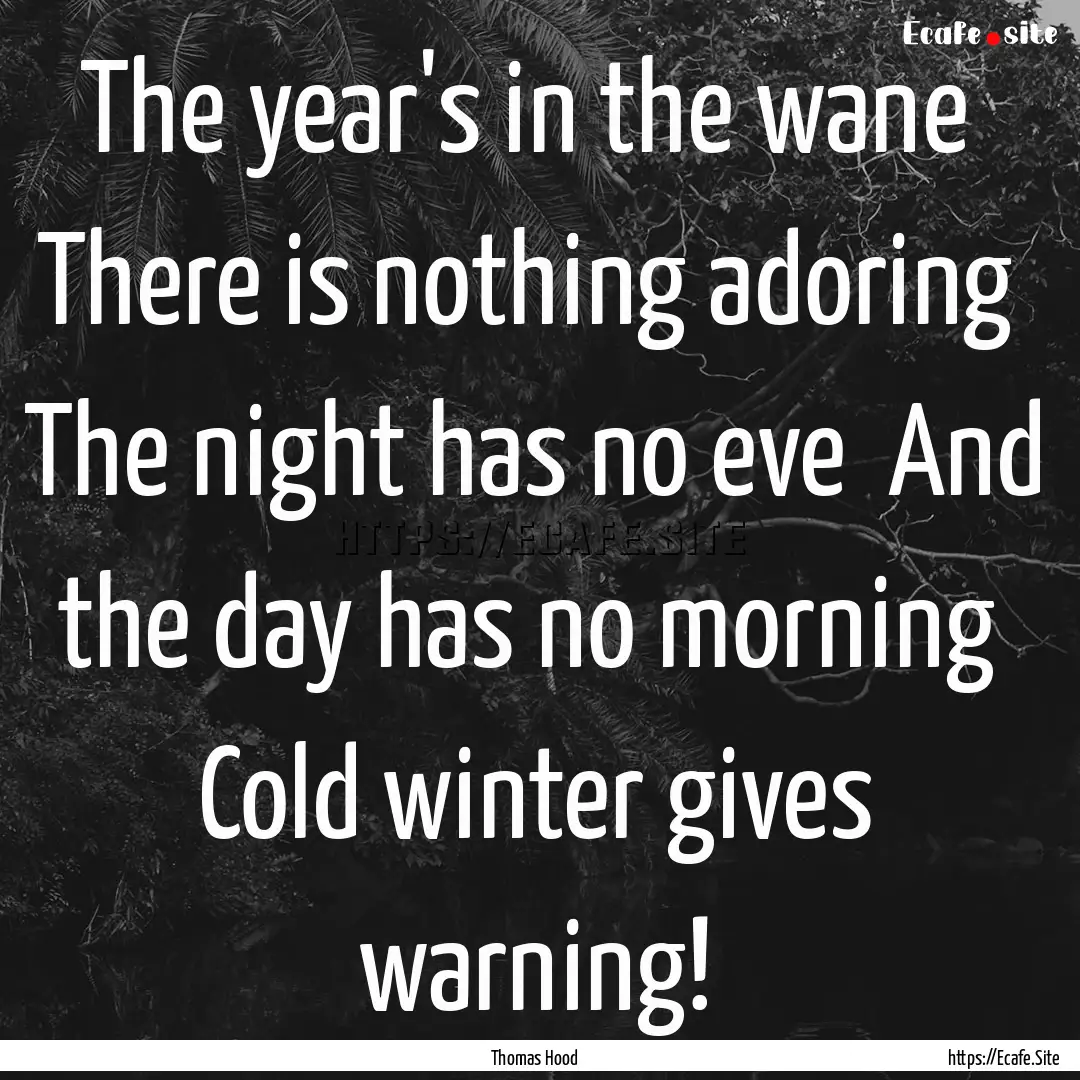 The year's in the wane There is nothing.... : Quote by Thomas Hood