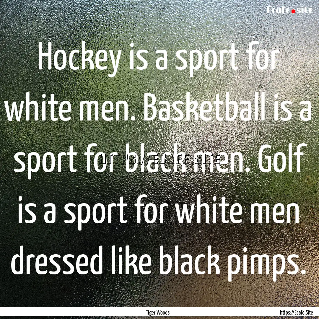 Hockey is a sport for white men. Basketball.... : Quote by Tiger Woods