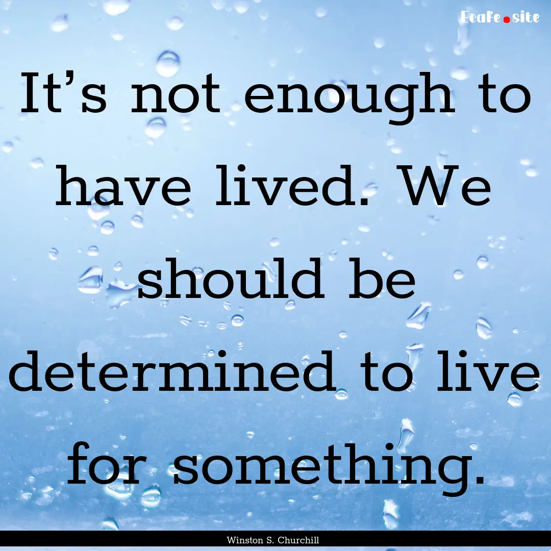 It’s not enough to have lived. We should.... : Quote by Winston S. Churchill