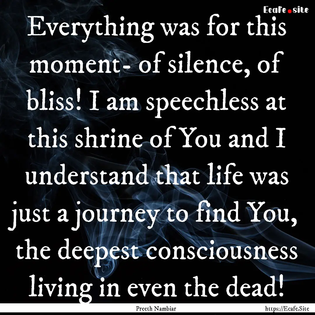 Everything was for this moment- of silence,.... : Quote by Preeth Nambiar