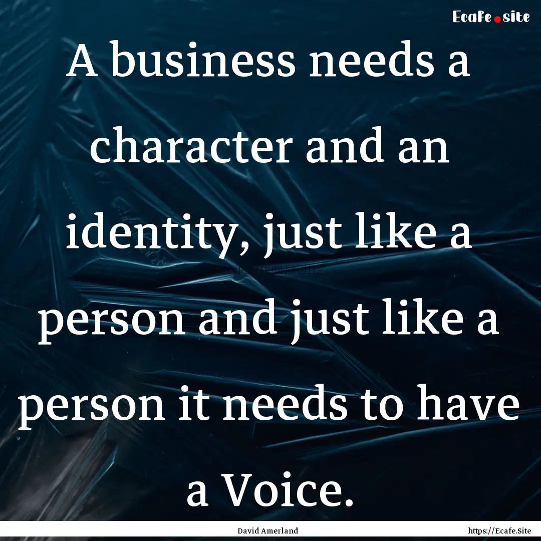 A business needs a character and an identity,.... : Quote by David Amerland