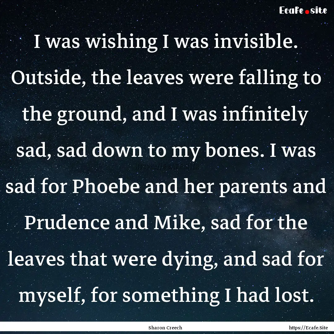 I was wishing I was invisible. Outside, the.... : Quote by Sharon Creech