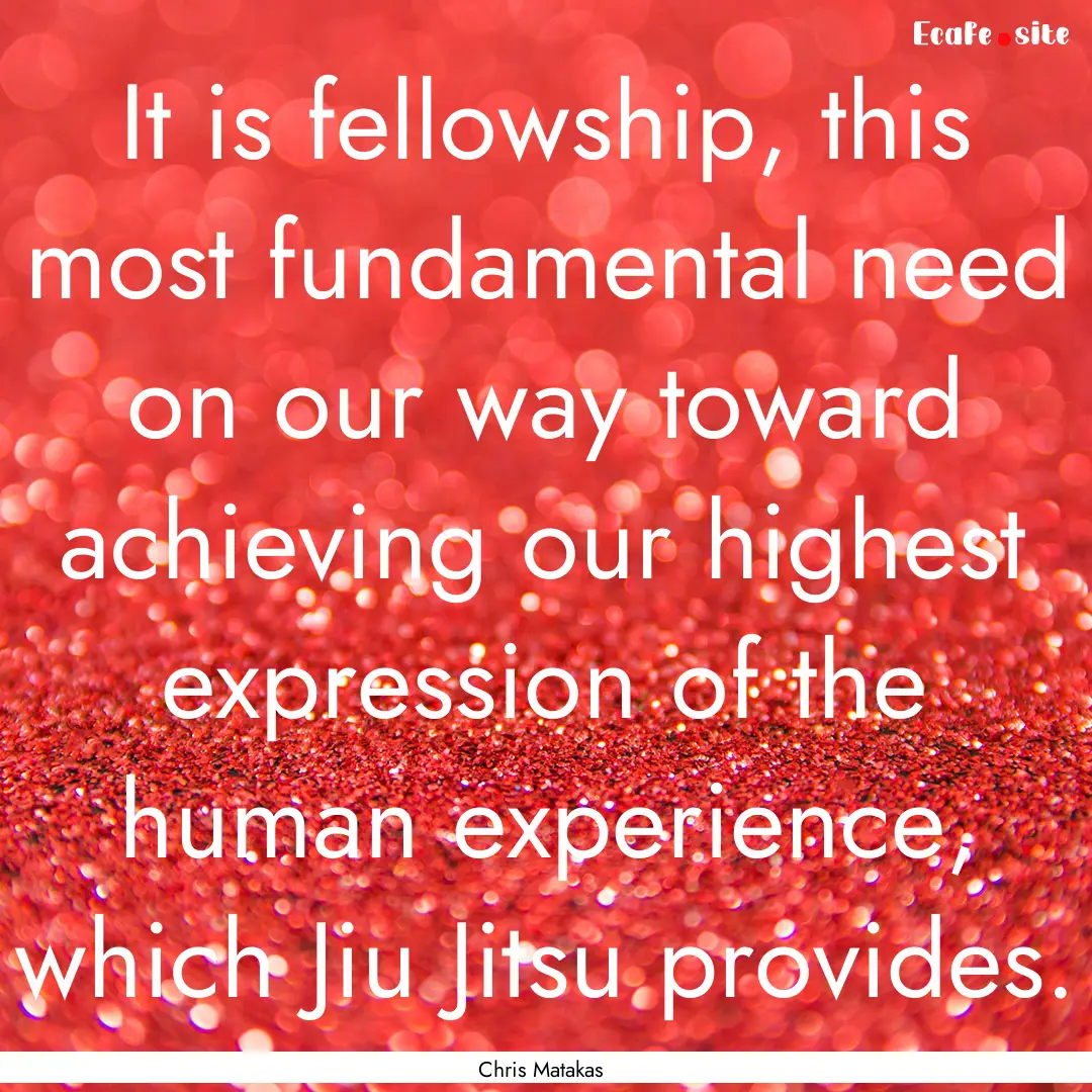 It is fellowship, this most fundamental need.... : Quote by Chris Matakas