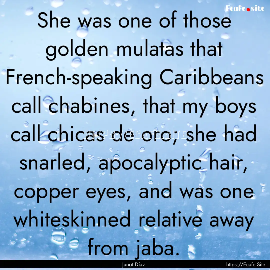 She was one of those golden mulatas that.... : Quote by Junot Díaz