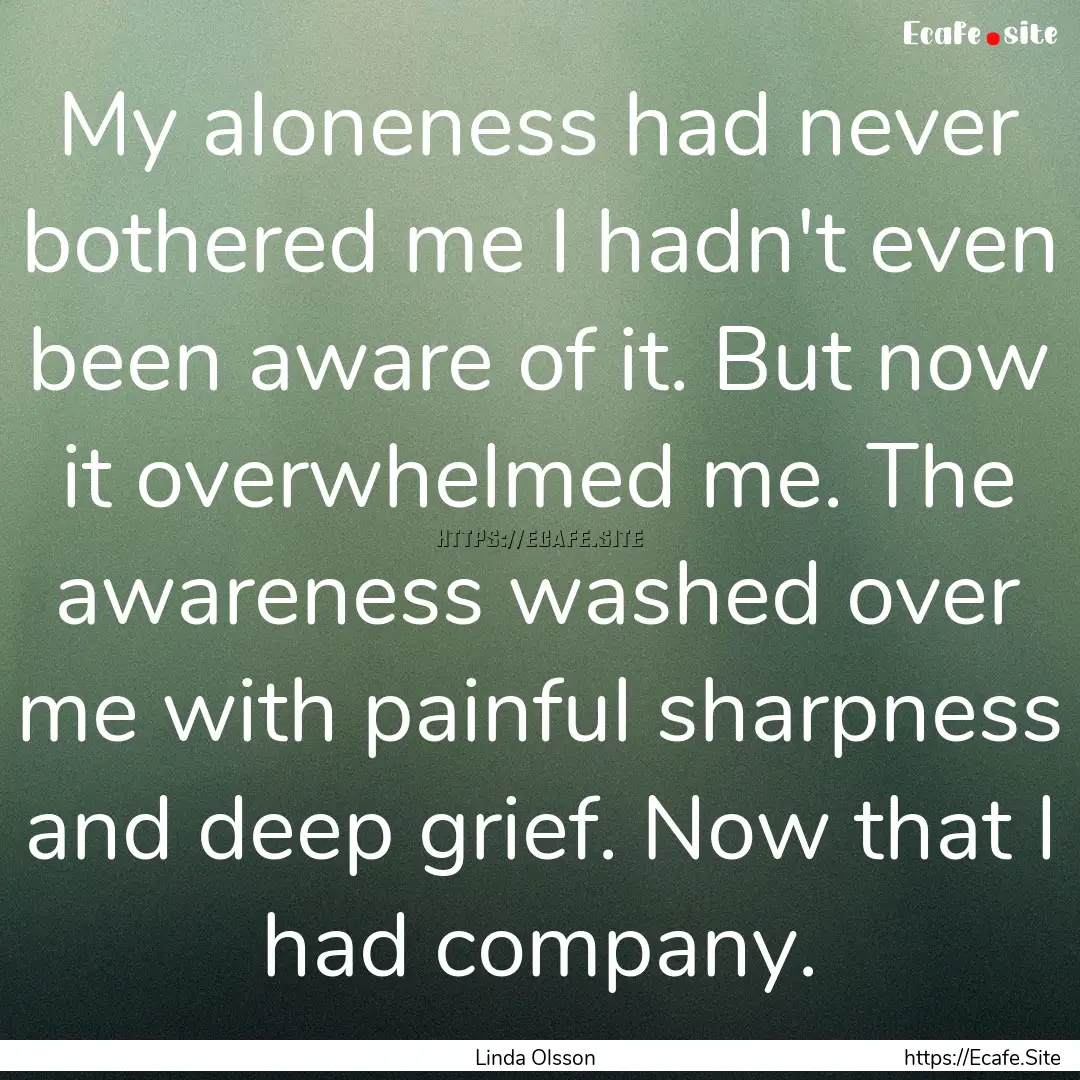 My aloneness had never bothered me I hadn't.... : Quote by Linda Olsson