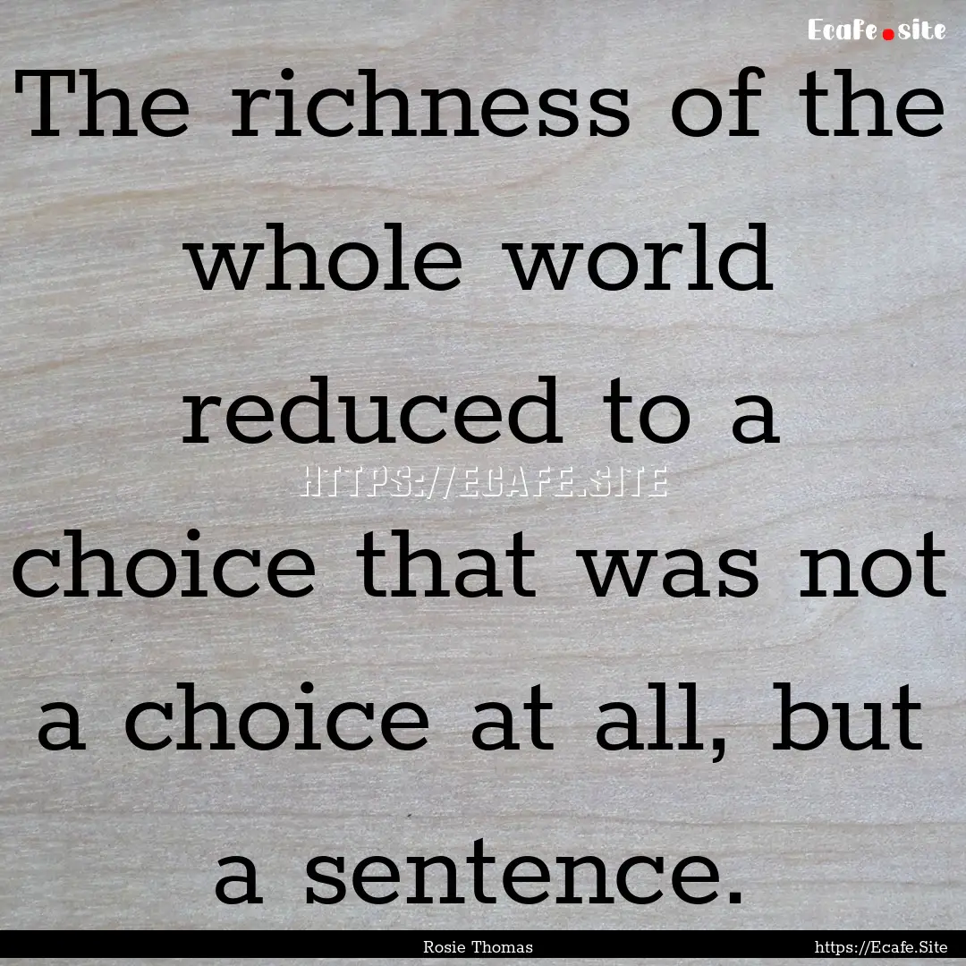 The richness of the whole world reduced to.... : Quote by Rosie Thomas