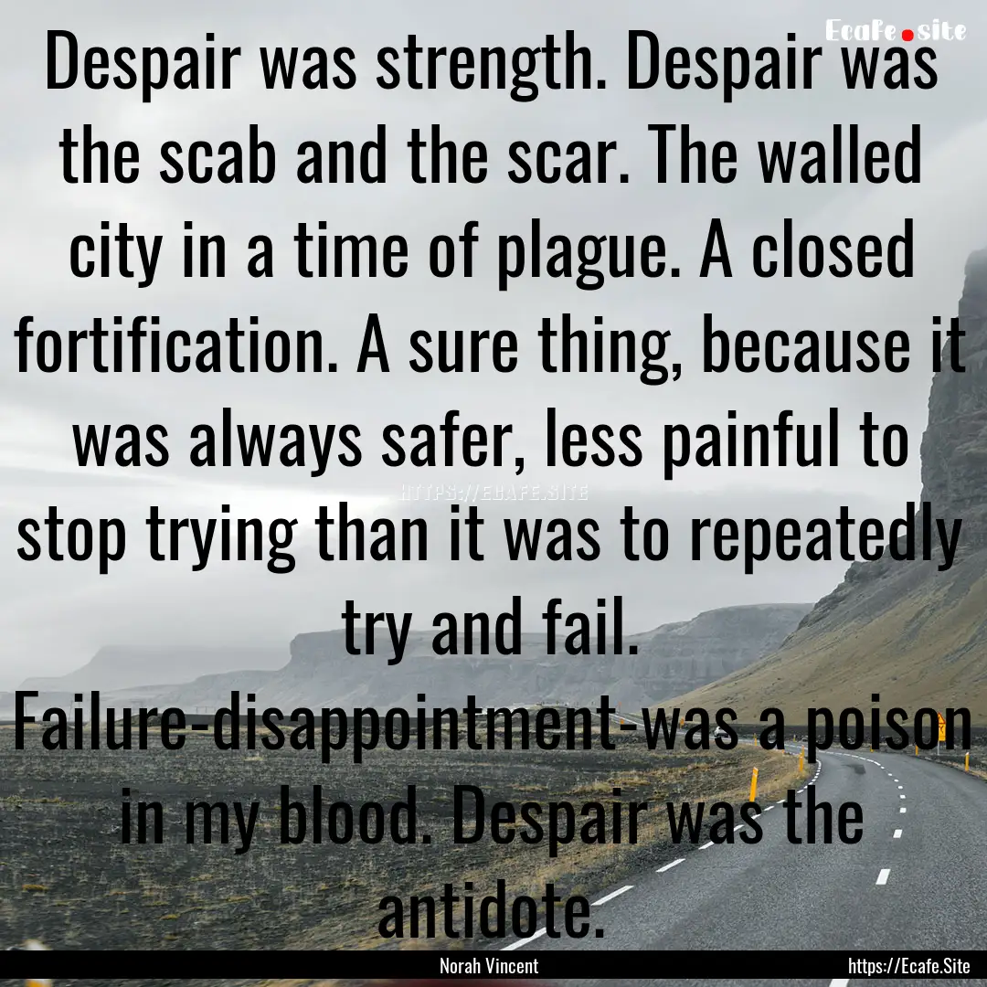 Despair was strength. Despair was the scab.... : Quote by Norah Vincent