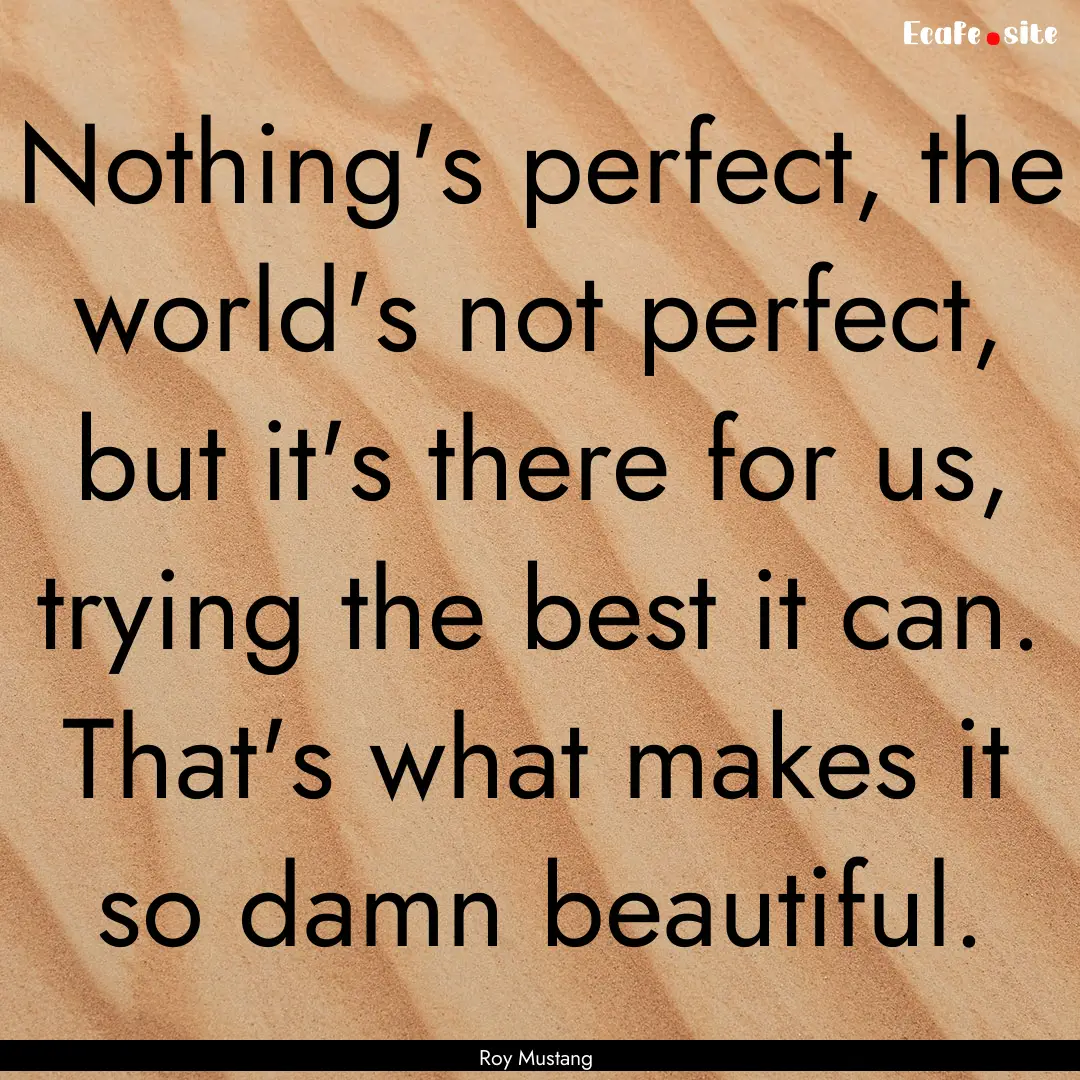 Nothing's perfect, the world's not perfect,.... : Quote by Roy Mustang