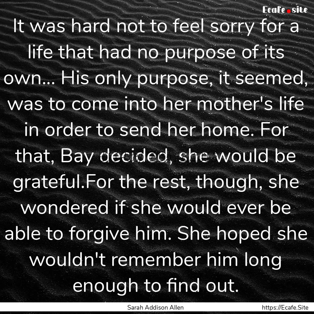 It was hard not to feel sorry for a life.... : Quote by Sarah Addison Allen