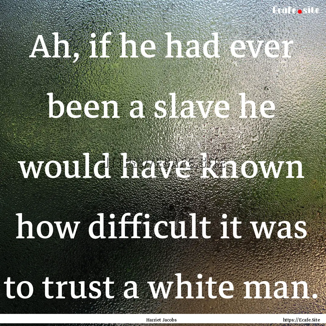 Ah, if he had ever been a slave he would.... : Quote by Harriet Jacobs