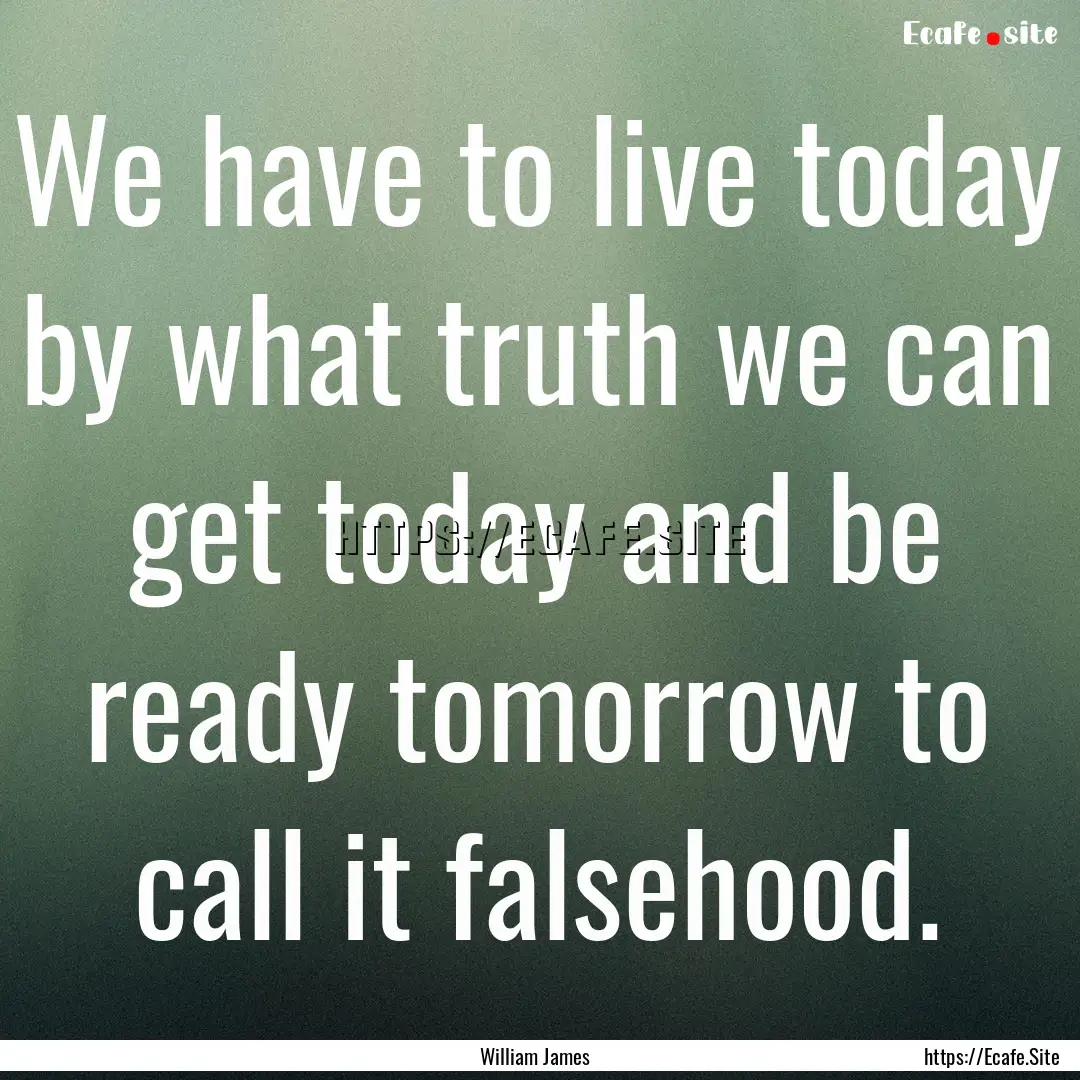 We have to live today by what truth we can.... : Quote by William James