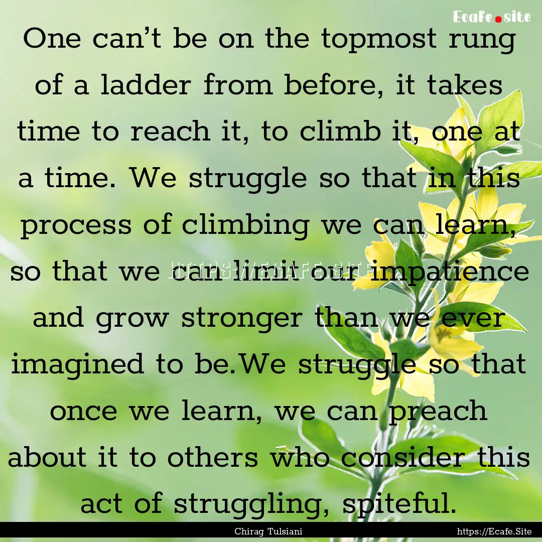 One can’t be on the topmost rung of a ladder.... : Quote by Chirag Tulsiani