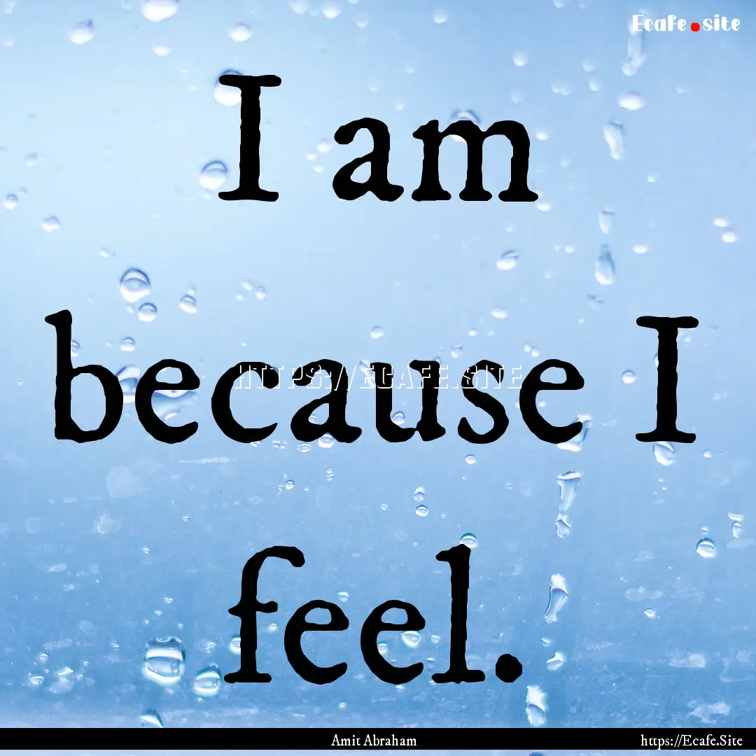 I am because I feel. : Quote by Amit Abraham