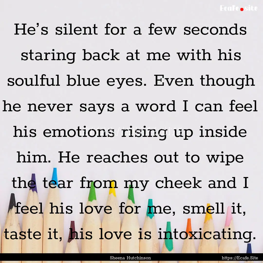 He’s silent for a few seconds staring back.... : Quote by Sheena Hutchinson