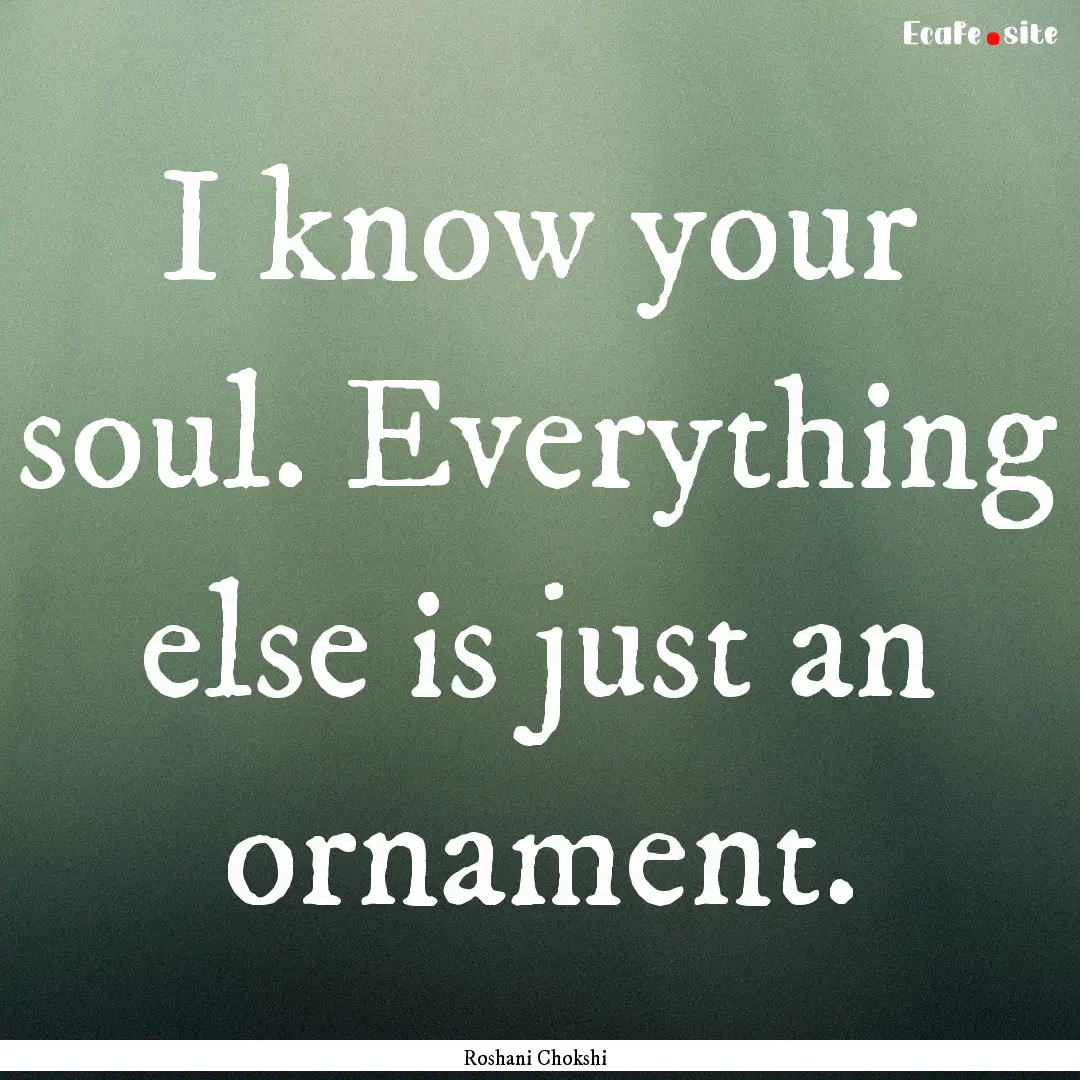 I know your soul. Everything else is just.... : Quote by Roshani Chokshi