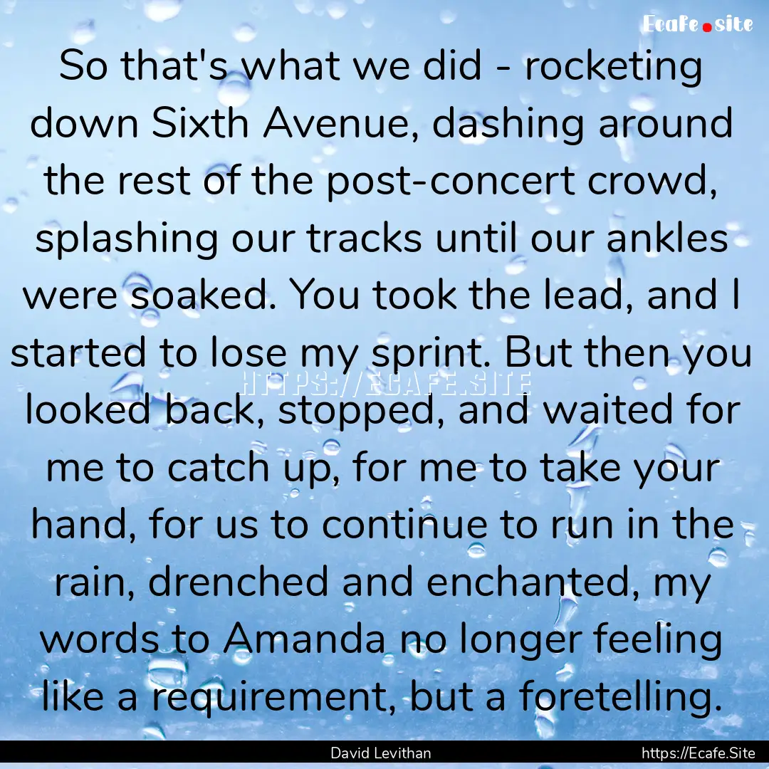 So that's what we did - rocketing down Sixth.... : Quote by David Levithan