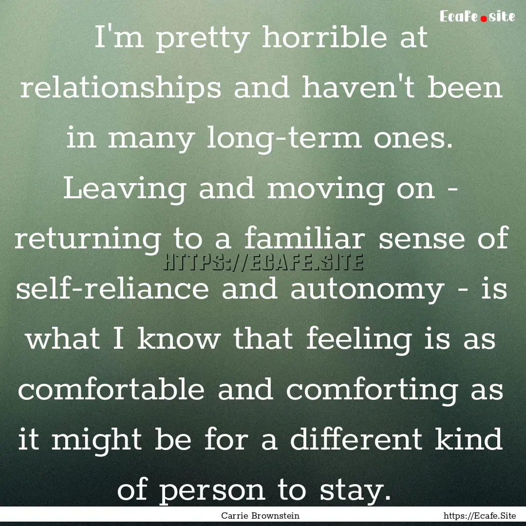 I'm pretty horrible at relationships and.... : Quote by Carrie Brownstein