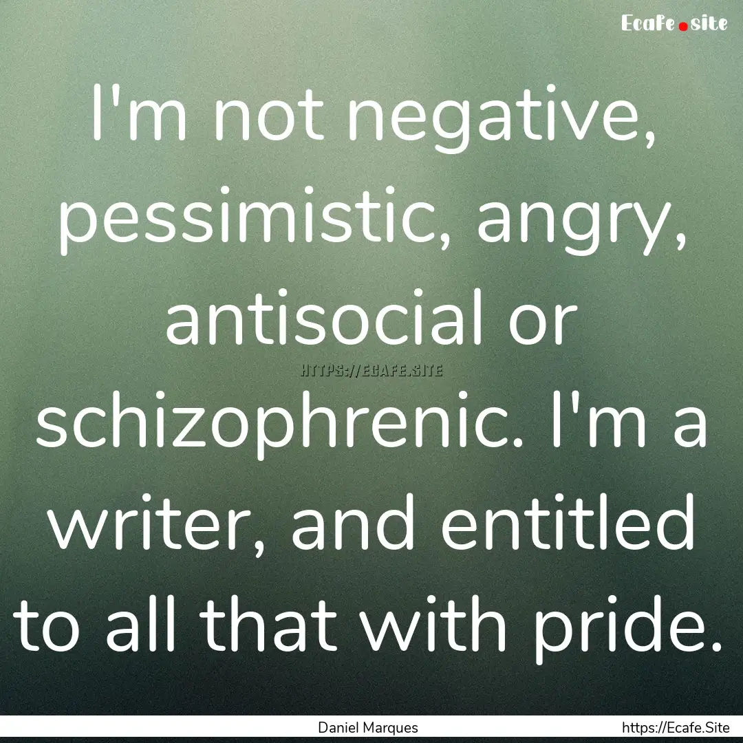 I'm not negative, pessimistic, angry, antisocial.... : Quote by Daniel Marques