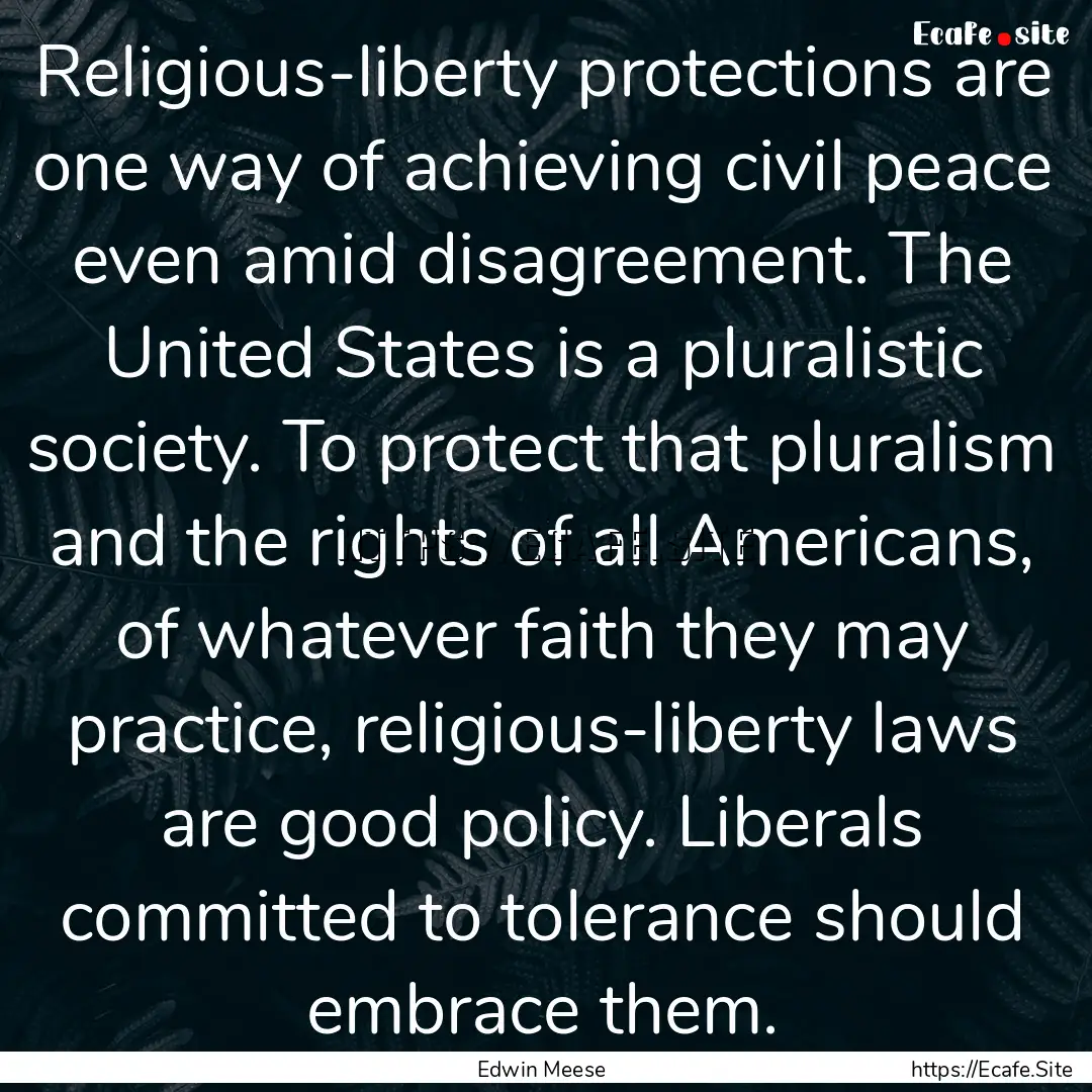 Religious-liberty protections are one way.... : Quote by Edwin Meese