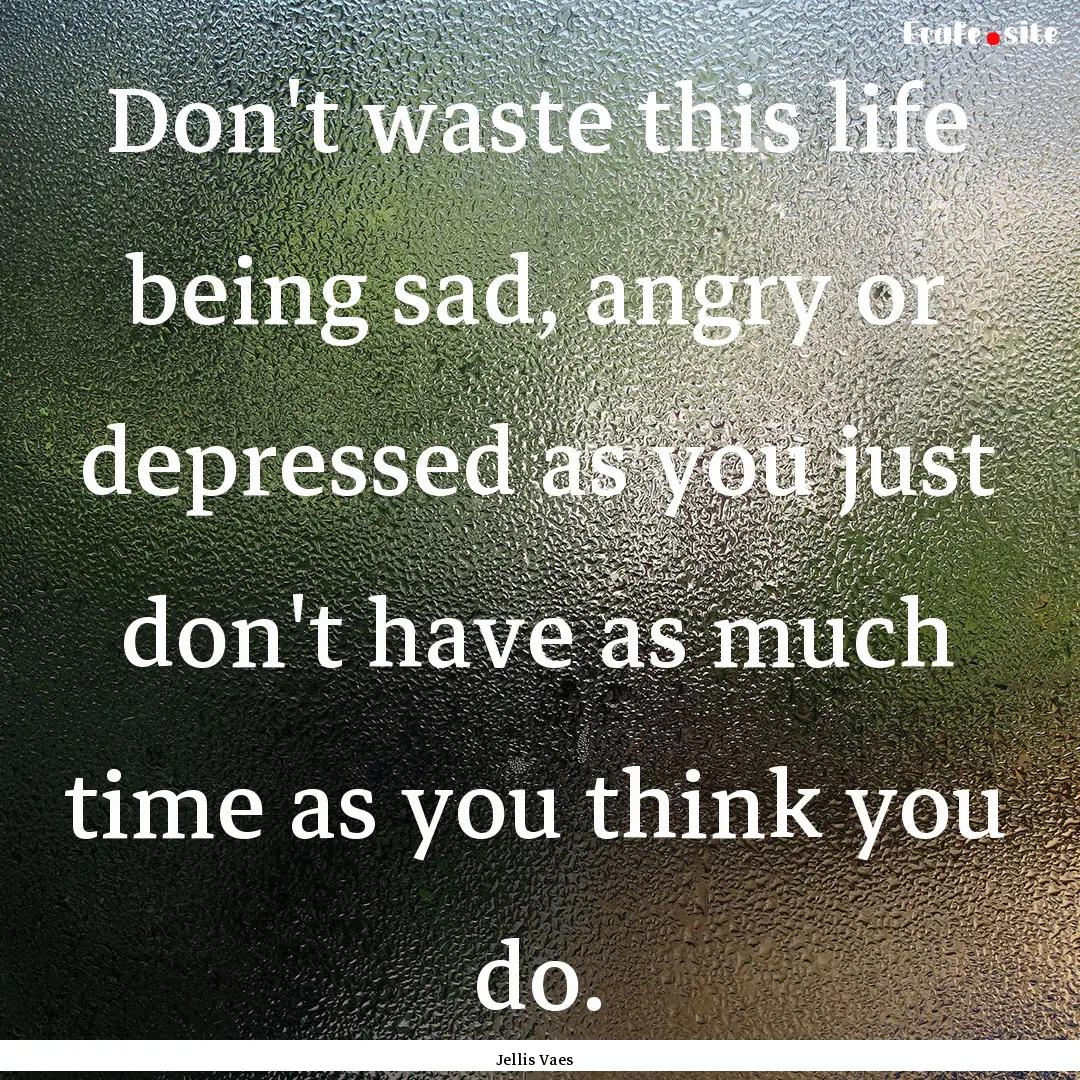 Don't waste this life being sad, angry or.... : Quote by Jellis Vaes