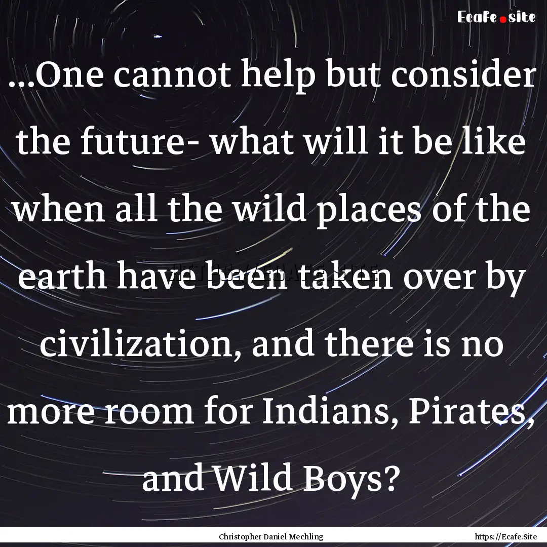 ...One cannot help but consider the future-.... : Quote by Christopher Daniel Mechling